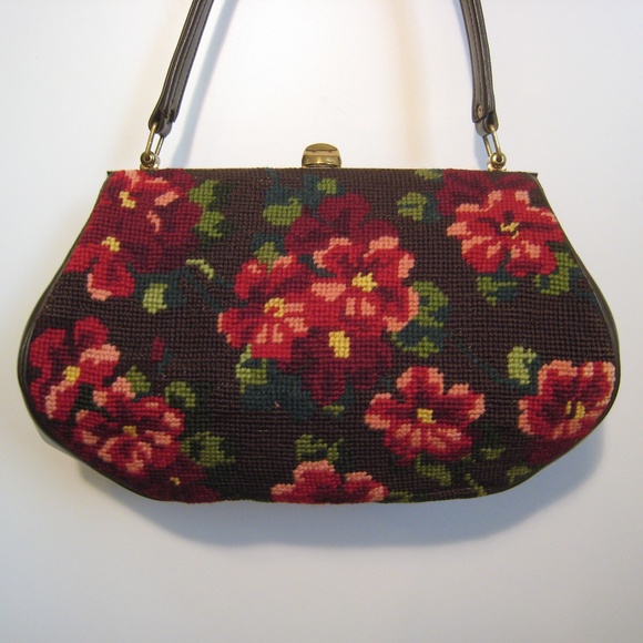 Sentimental Needlepoint & Leather Handbag - Picture 2 of 7